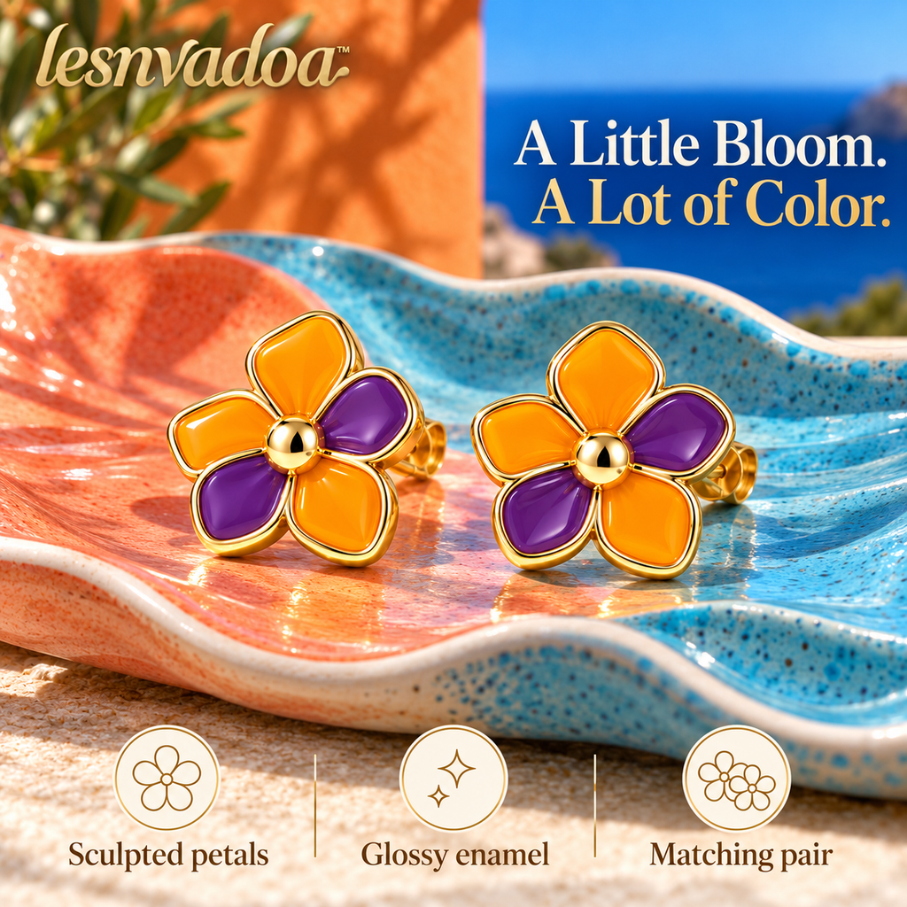 lesnvadoa™ Colorwheel Flower Stud Earrings, Sculpted Enamel Petal Statement Earrings for Women