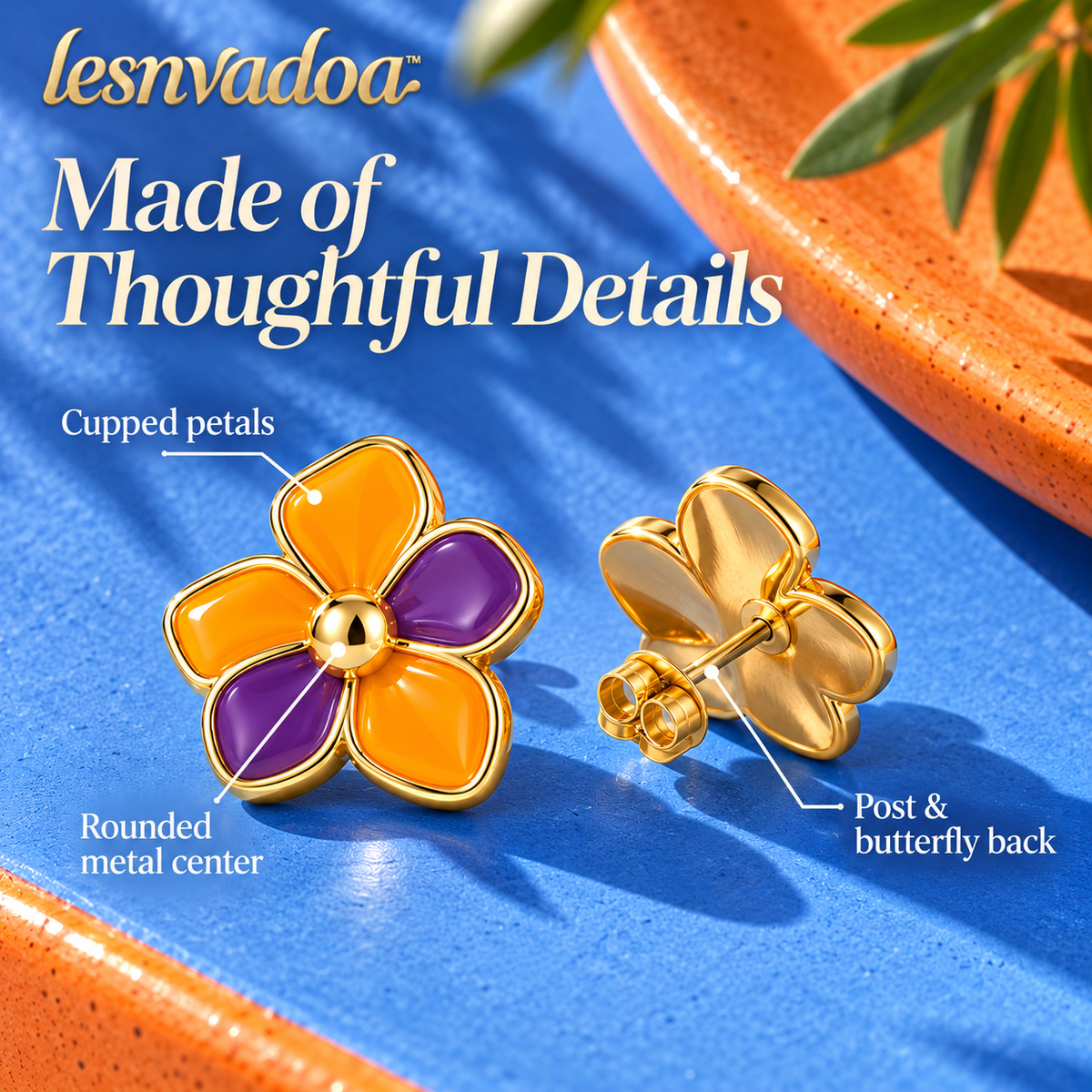 lesnvadoa™ Colorwheel Flower Stud Earrings, Sculpted Enamel Petal Statement Earrings for Women