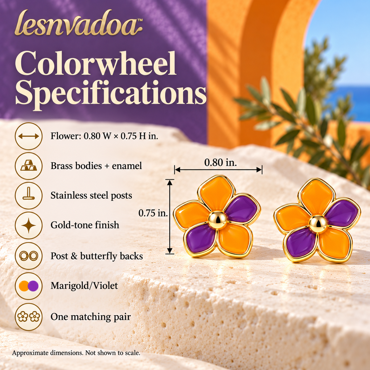 lesnvadoa™ Colorwheel Flower Stud Earrings, Sculpted Enamel Petal Statement Earrings for Women