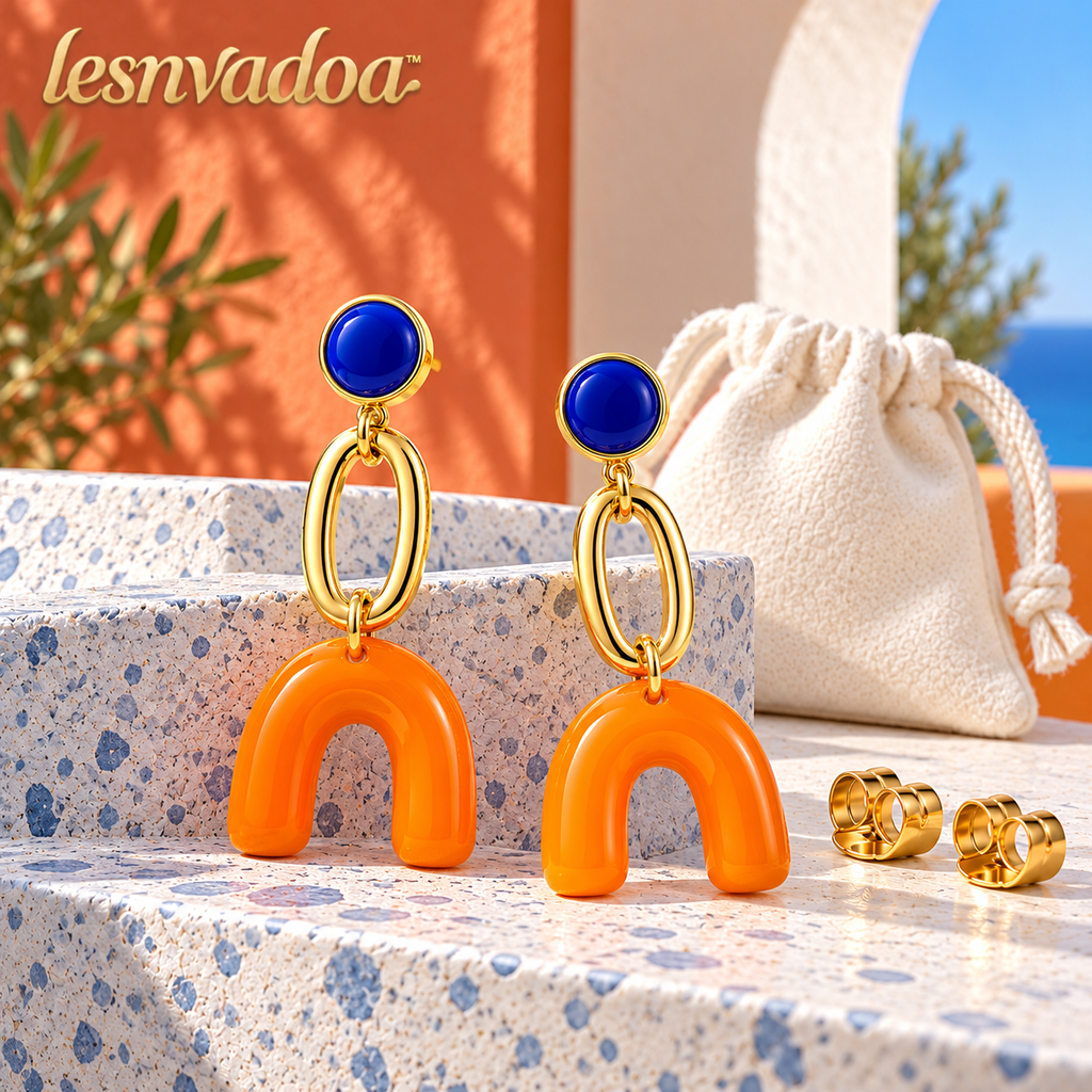 lesnvadoa™ Gallery Mobile Geometric Drop Earrings, Colorblock Resin Statement Jewelry for Women