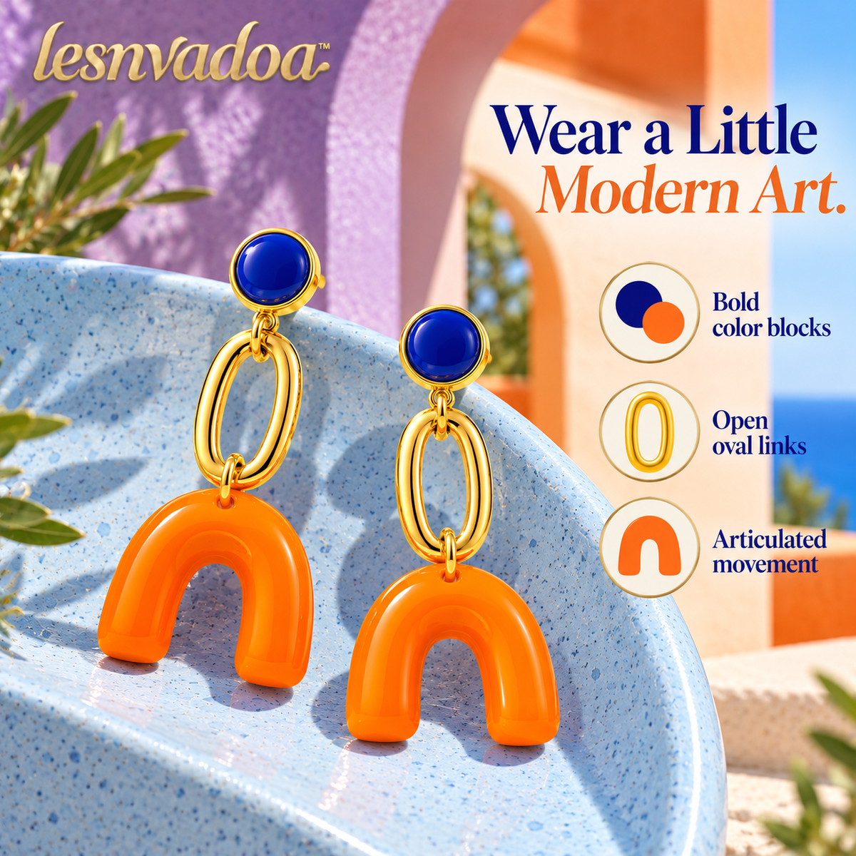 lesnvadoa™ Gallery Mobile Geometric Drop Earrings, Colorblock Resin Statement Jewelry for Women