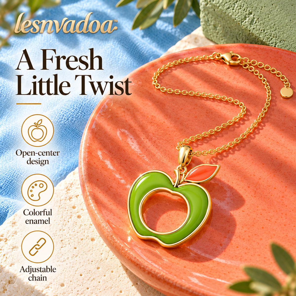 lesnvadoa™ Orchard Loop Apple Pendant Necklace, Colorful Enamel Fruit Charm with Adjustable Chain
