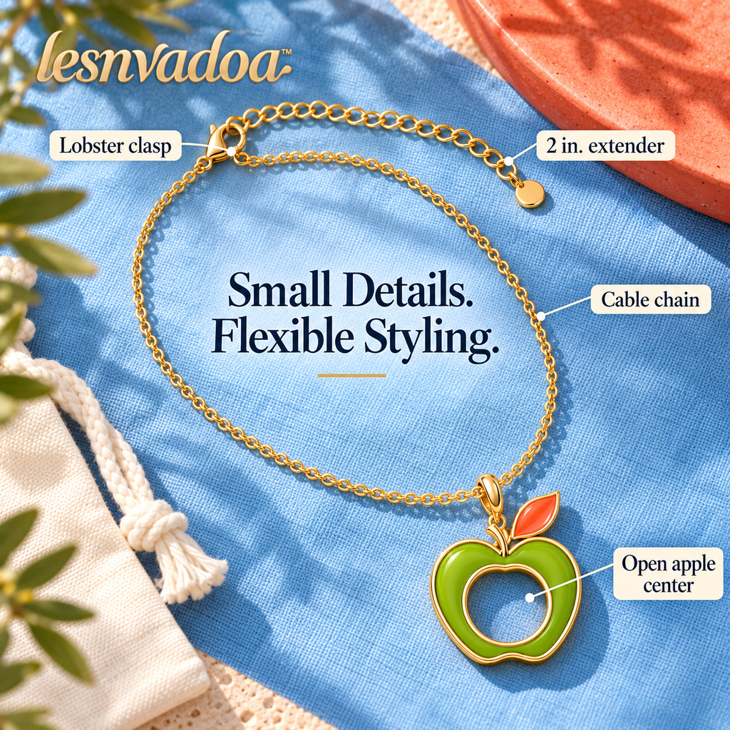 lesnvadoa™ Orchard Loop Apple Pendant Necklace, Colorful Enamel Fruit Charm with Adjustable Chain