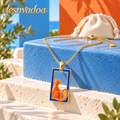 lesnvadoa™ Curious Cat Window Pendant Necklace, Enamel Animal Jewelry with Adjustable Cable Chain