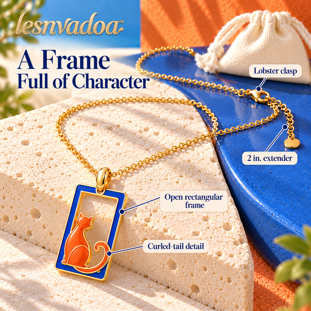 lesnvadoa™ Curious Cat Window Pendant Necklace, Enamel Animal Jewelry with Adjustable Cable Chain