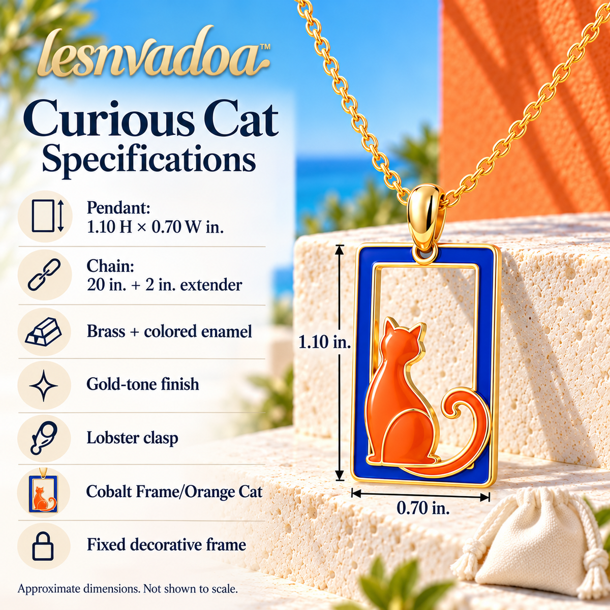 lesnvadoa™ Curious Cat Window Pendant Necklace, Enamel Animal Jewelry with Adjustable Cable Chain