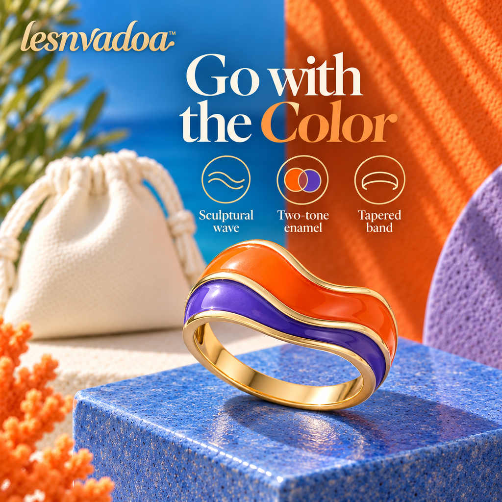 lesnvadoa™ Color Current Wavy Enamel Ring, Sculptural Colorblock Band for Women