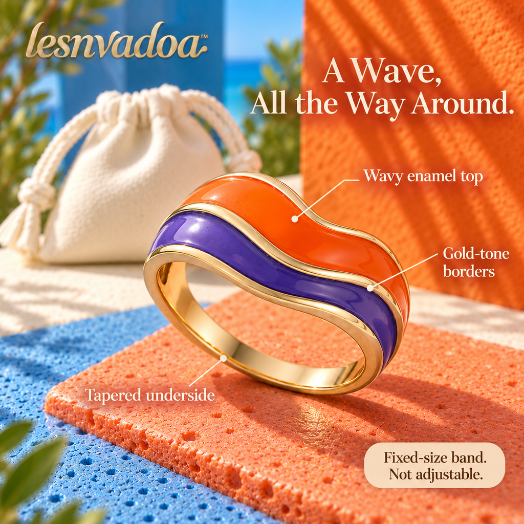 lesnvadoa™ Color Current Wavy Enamel Ring, Sculptural Colorblock Band for Women