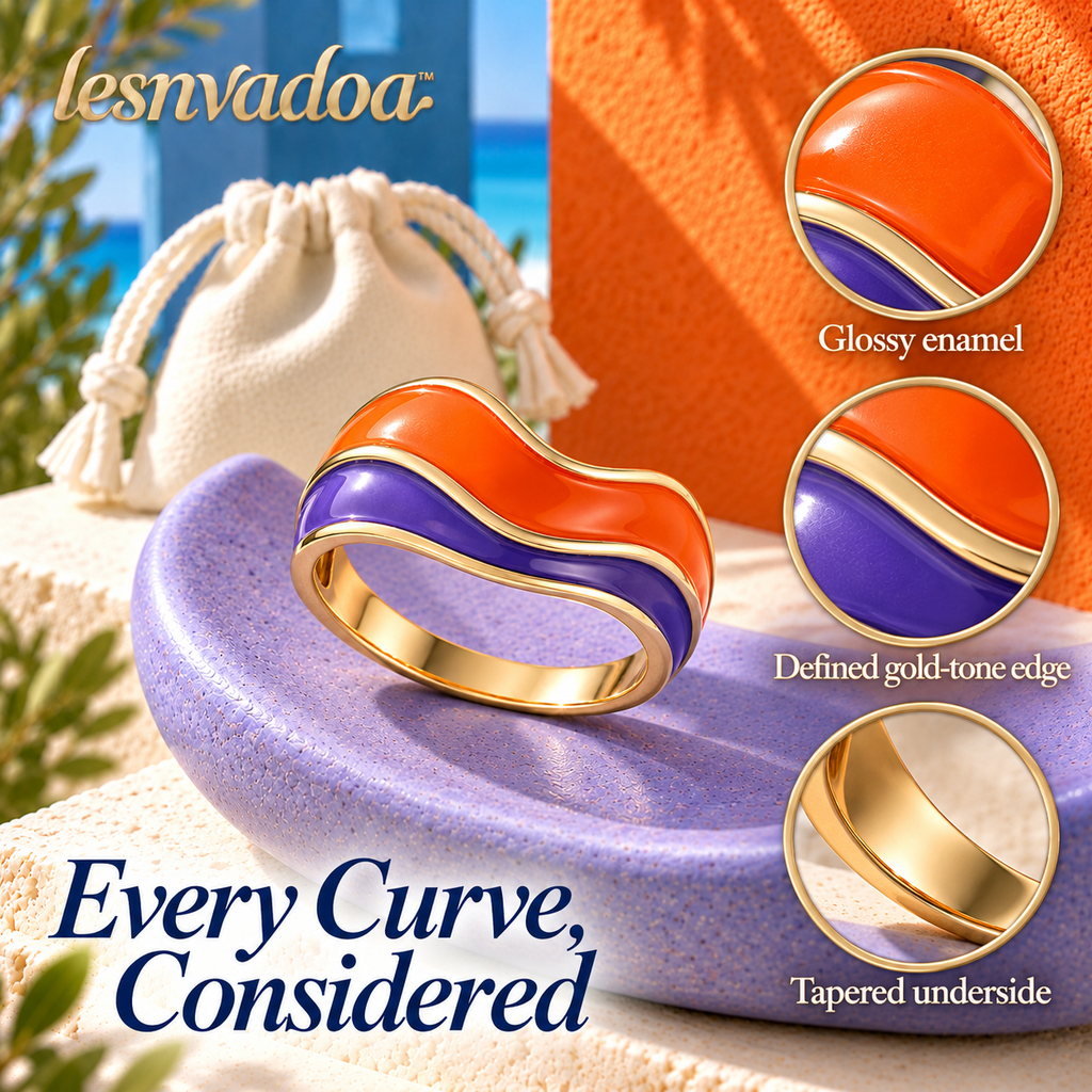 lesnvadoa™ Color Current Wavy Enamel Ring, Sculptural Colorblock Band for Women