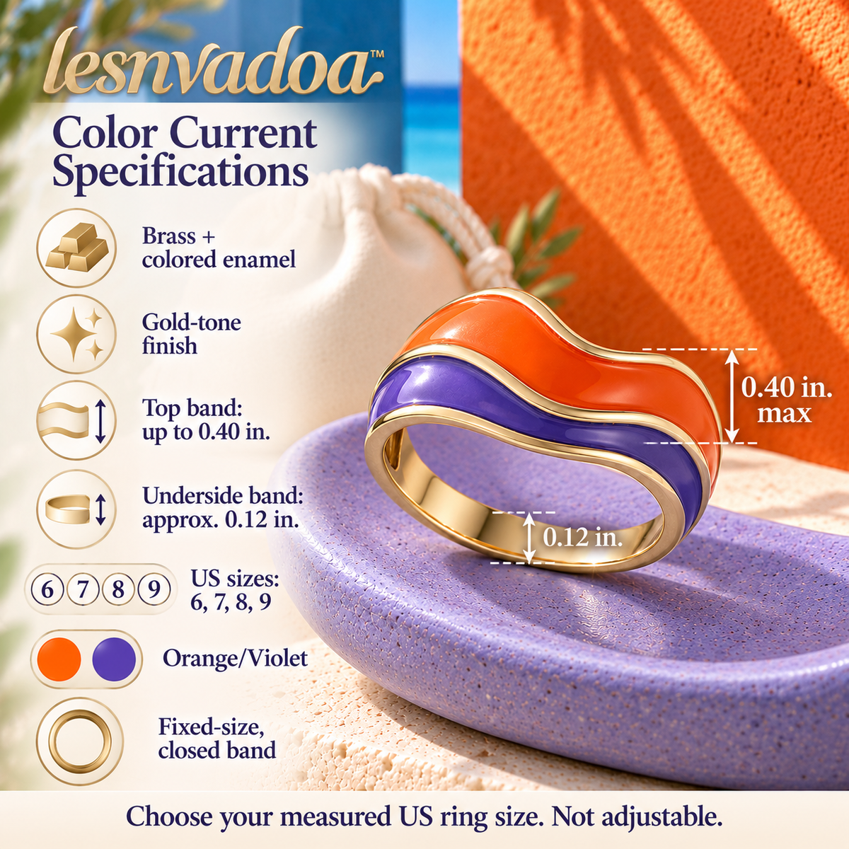 lesnvadoa™ Color Current Wavy Enamel Ring, Sculptural Colorblock Band for Women