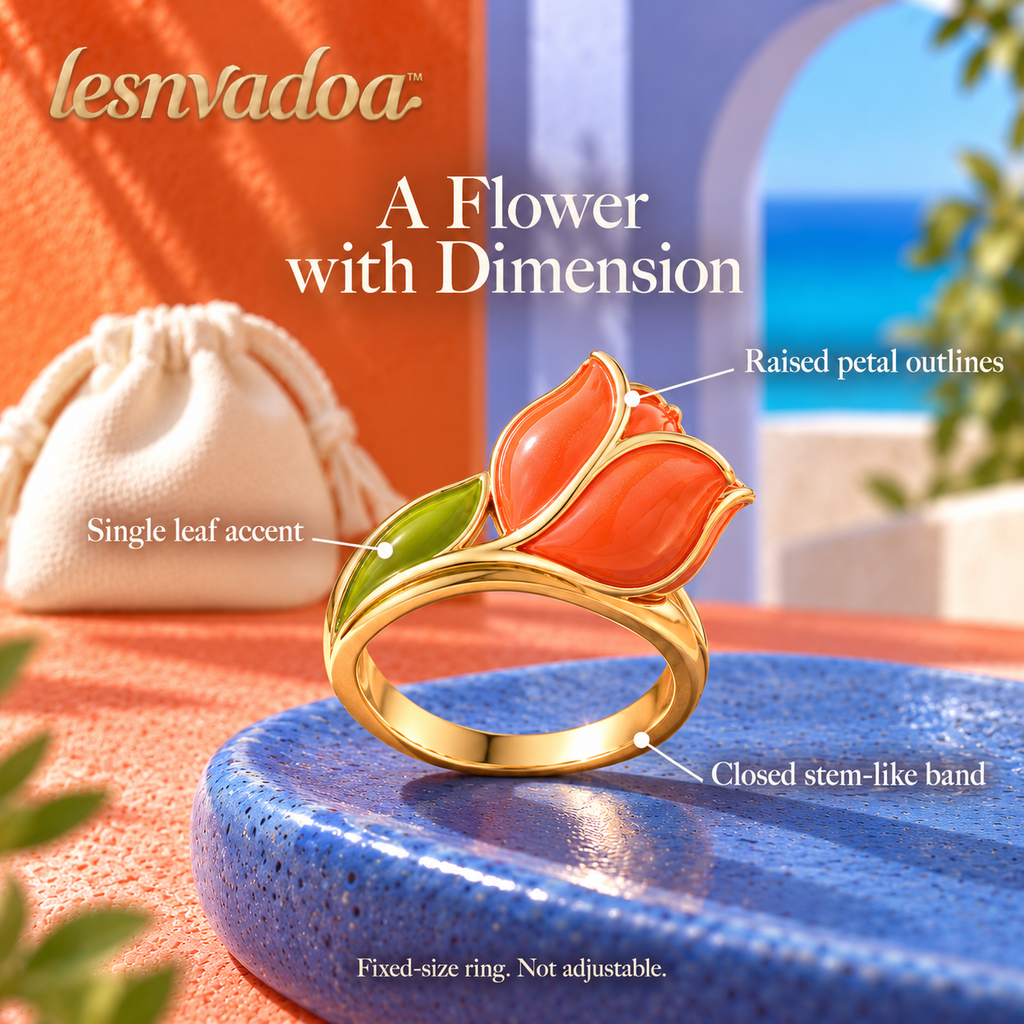 lesnvadoa™ Tilted Tulip Sculptural Flower Ring, Colorful Enamel Botanical Statement Jewelry