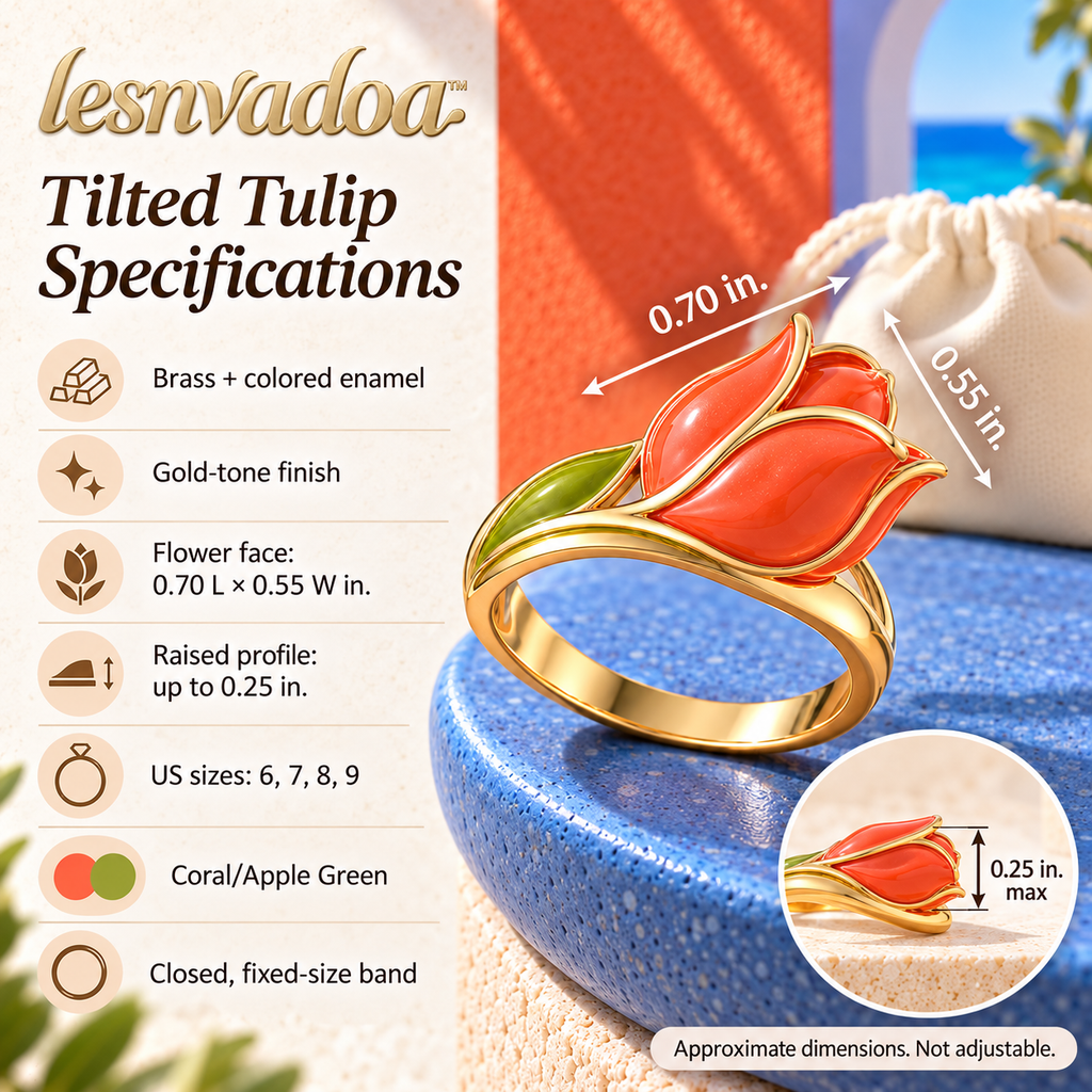 lesnvadoa™ Tilted Tulip Sculptural Flower Ring, Colorful Enamel Botanical Statement Jewelry